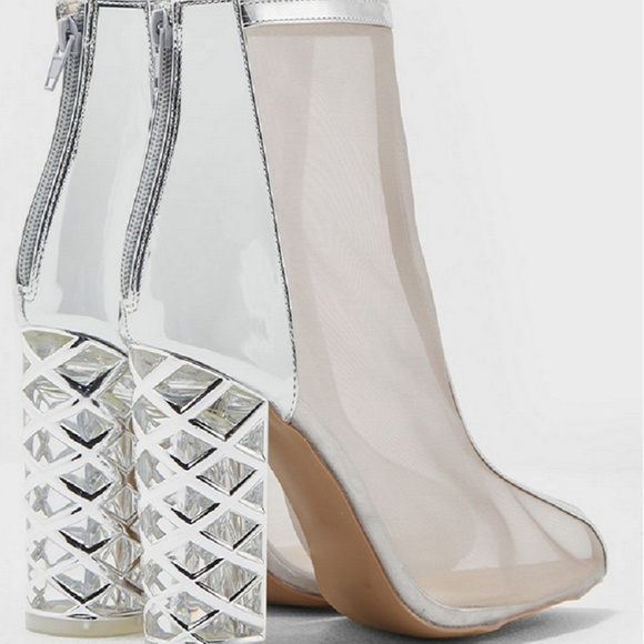 🎉🎉HOST PICK🎉🎉 Silver & clear block Mesh Booties NWT - Picture 2 of 4